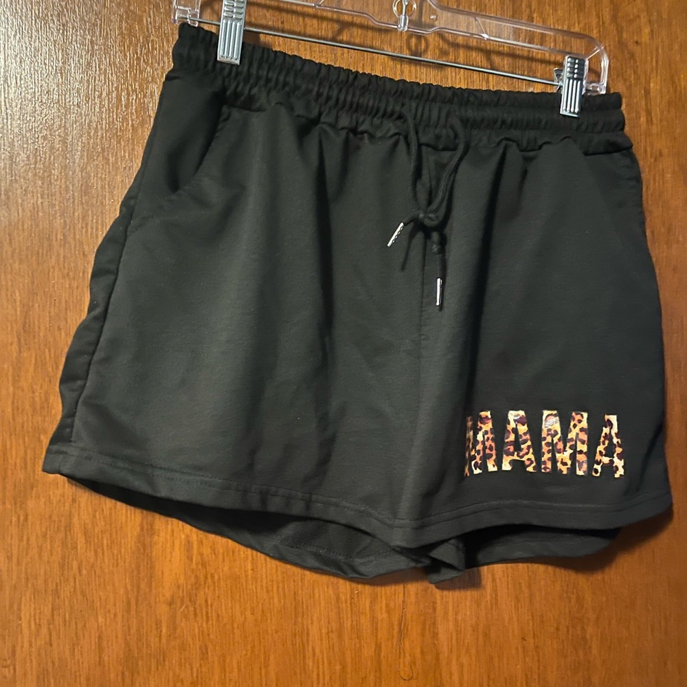 Black Women's Shorts with Leopard Print Detail